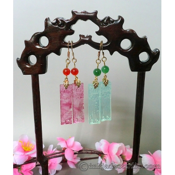 Handmade Glass Lotus Plaques Chinese Earrings