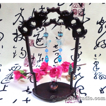 Blue Glass Butterfly Earrings with Gradient Teardrops