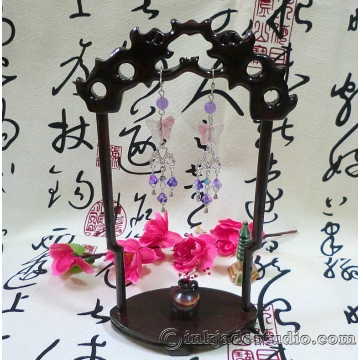 Purple Quartzite and Glass Morning Glories Silver Chandelier Earrings