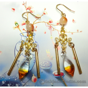 Golden Gradient Glass Filigree Dangle Earrings
