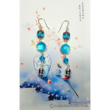 Blue Agate Lily of the Valley Earrings