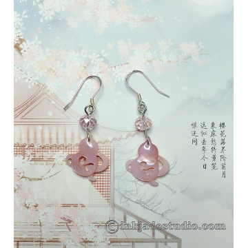 Pink Carved Shell Chinese Gourd Earrings