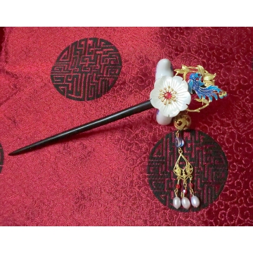 Cloisonne Phoenix with Lavender Freshwater Pearls Chinese Hair Pin Hair Stick