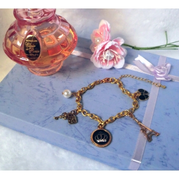 Four Leaf Clover Locket Gold Charm Bracelet