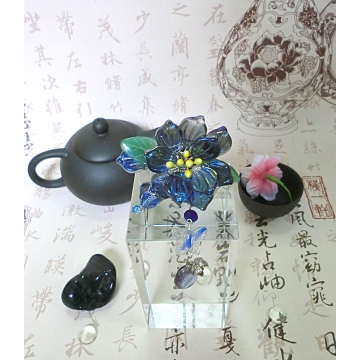 Chinese Blue Czech Glass Flower Petal Hairstick Hair Pin
