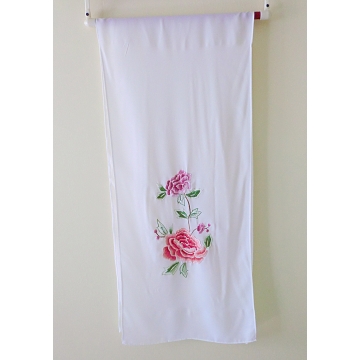 Chinese Suzhou Style Hand Embroidered Peonies Silk Scarf