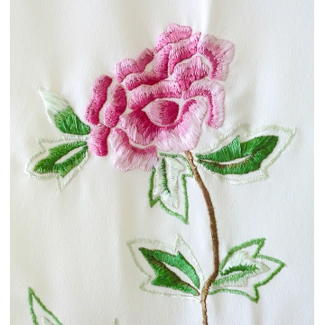 Chinese Suzhou Style Hand Embroidered Peonies Silk Scarf