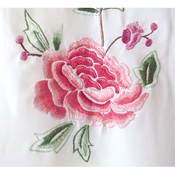 Chinese Suzhou Style Hand Embroidered Peonies Silk Scarf
