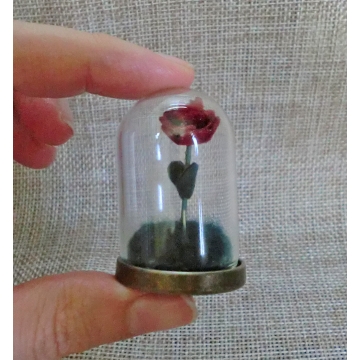 Mini Needle Felted Rose Under Glass Dome