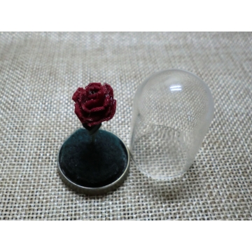 Mini Needle Felted Rose Under Glass Dome